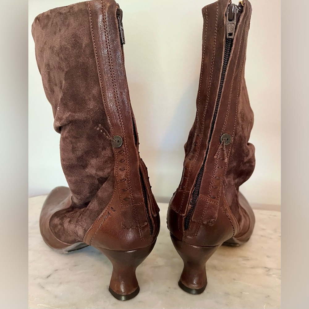 Gold Button Leather and Suede Boots - Picture 4 of 9